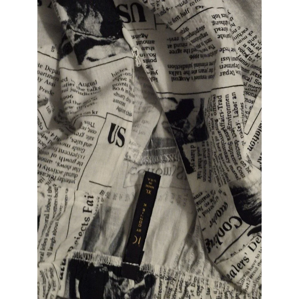 IC By Connie Xl Newspaper Print Pleated Skirt Bows Asymmetrical Boho Urban Chic
